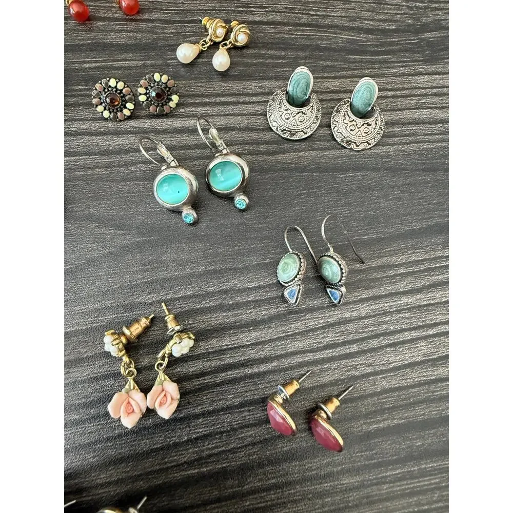 Vintage Various Gemstone Stud, Dangle, and Artisan Made Earring Bundle - Picture 3 of 5